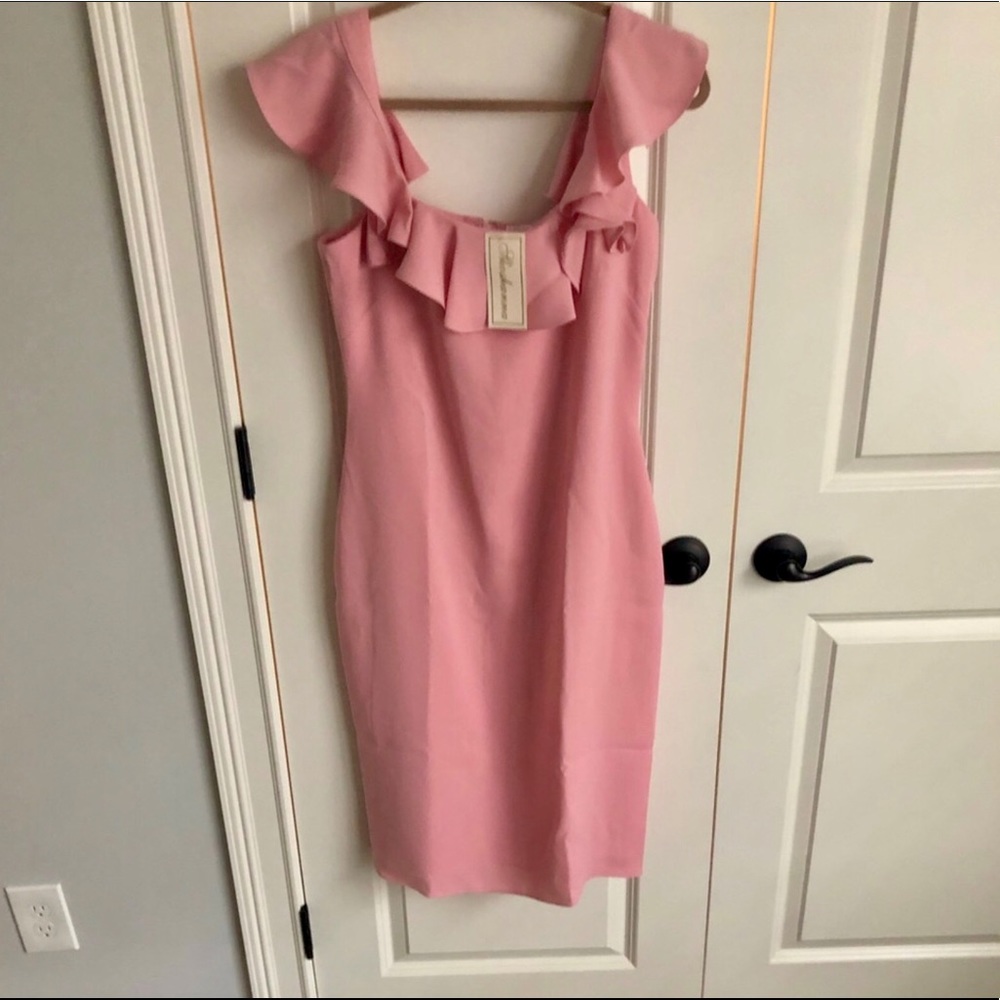 NWT Shoshanna Abril Ruffle-trim sheath dress 8 - Picture 2 of 5
